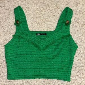 COPY - Zara Green Ribbed Sleeveless Crop Tank Top